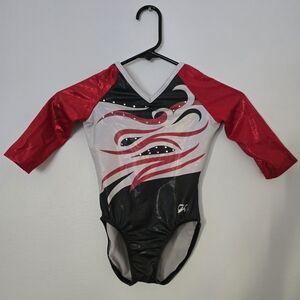 GK Long Sleeve Leotard Red Black White Rhinestones Child Medium Gymnastics Dance